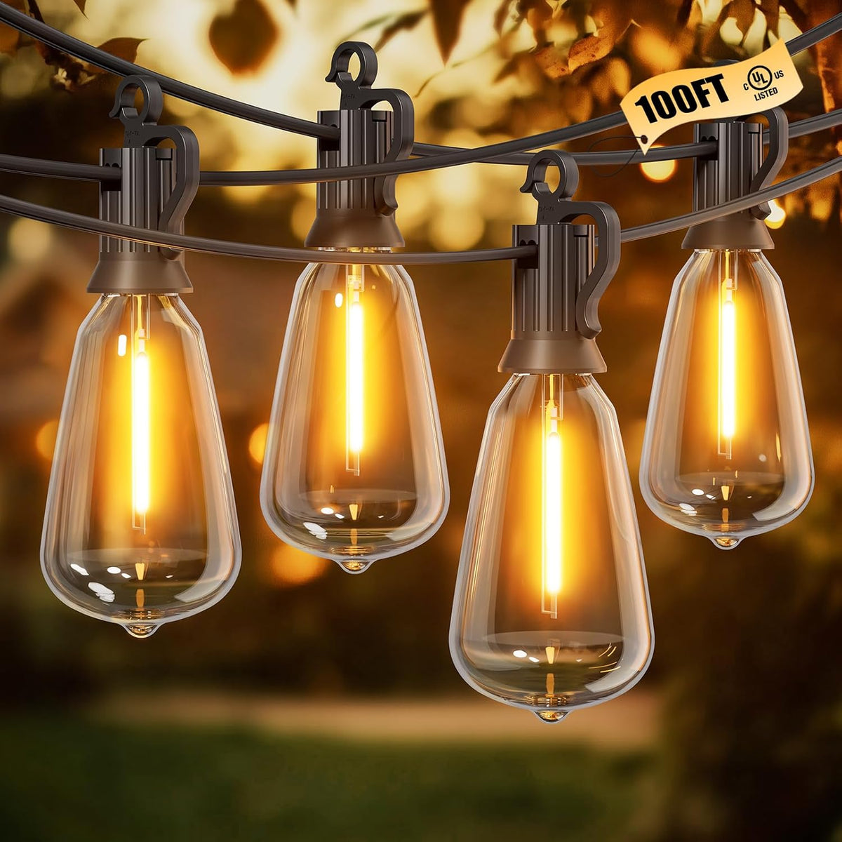 Outdoor-String-Lights-Patio-Lights, 100FT ST38 Shatterproof Dimmable Waterproof Connectable LED