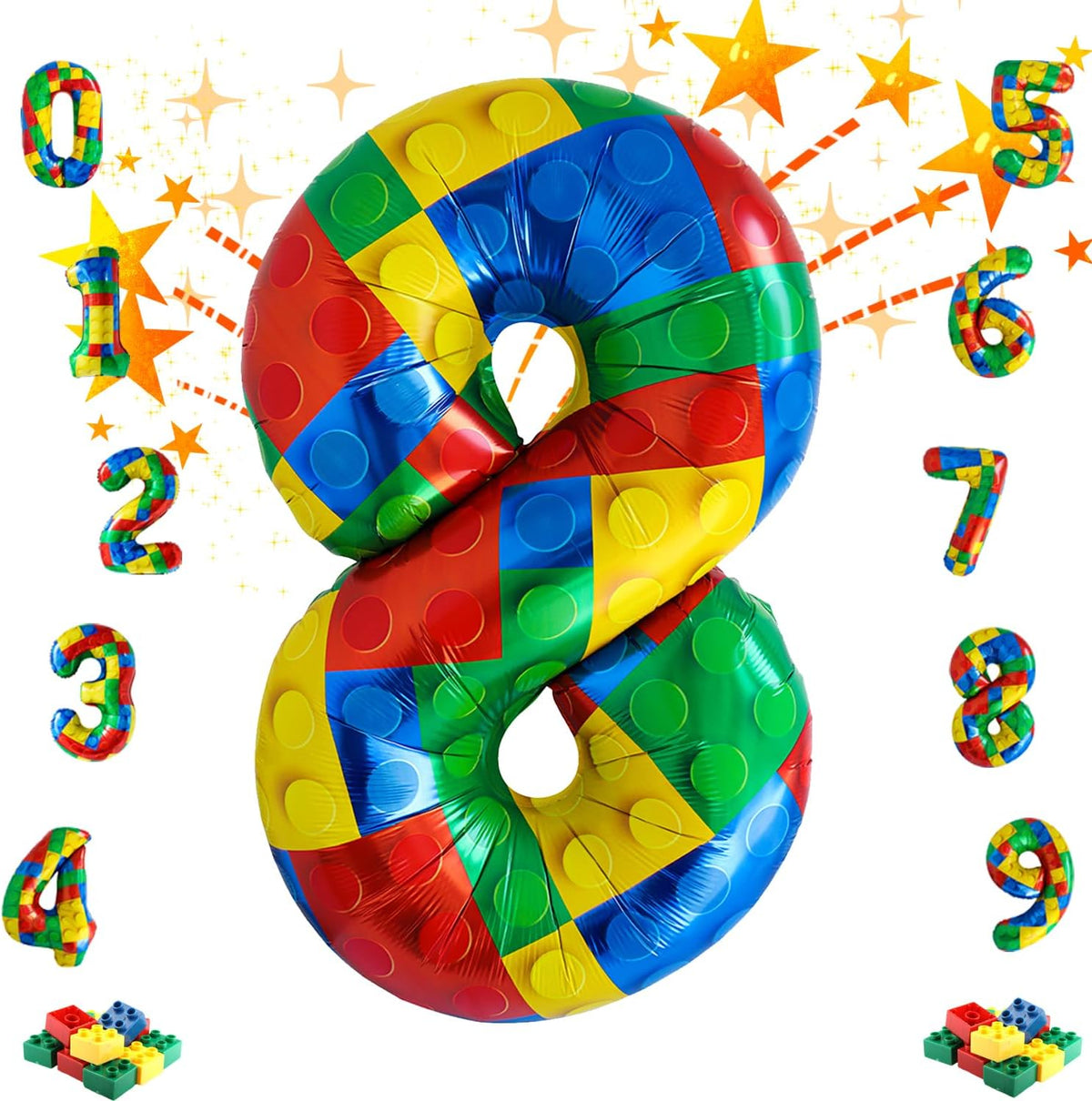 32 Inch Stackable Block Number Balloon – Colorful Brick Building Themed Big Helium Digits for Kids