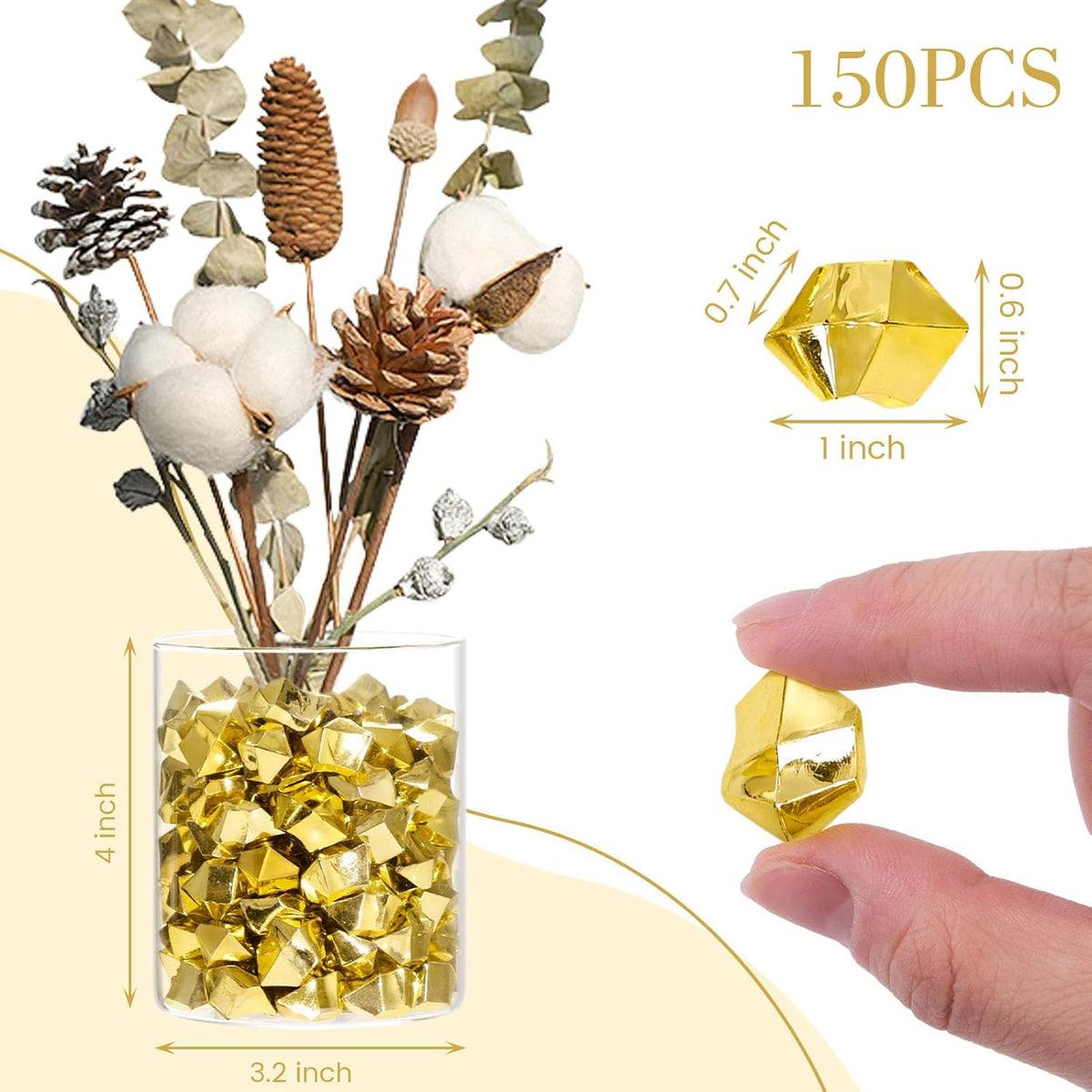 DomeStar 150PCS Fake Gold Ice, Acrylic Ice Fake Plastic Gold Nuggets Rocks Gems Marble Vases