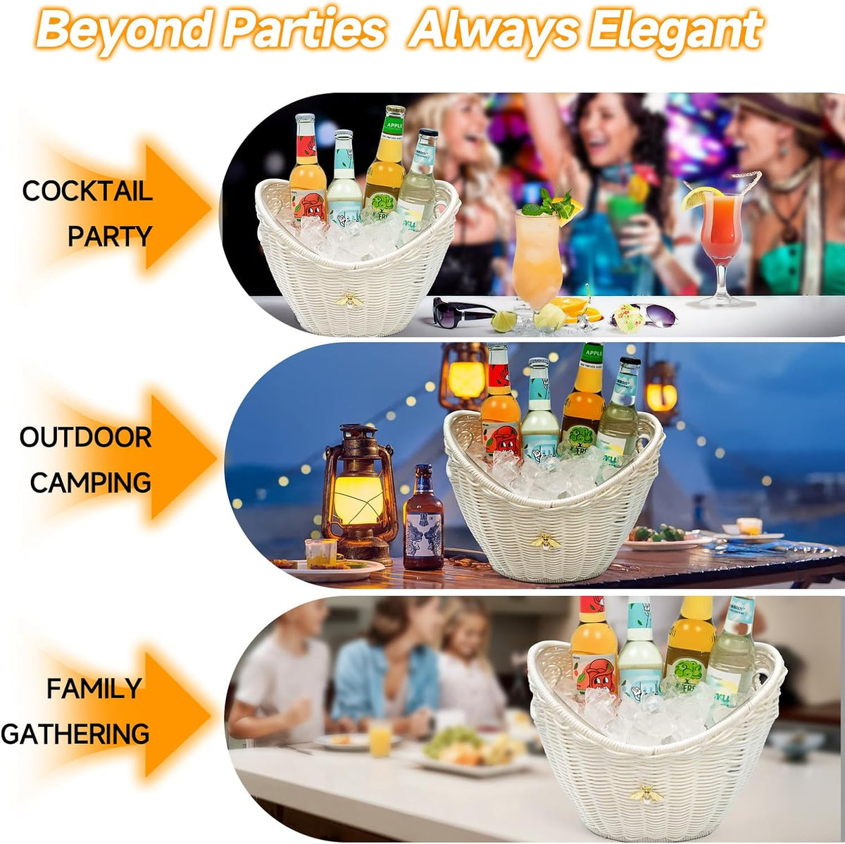 Lexenic Ice Bucket with Handle Hole, Woven and Acrylic Double Layer Basket Design, 4L Champagne