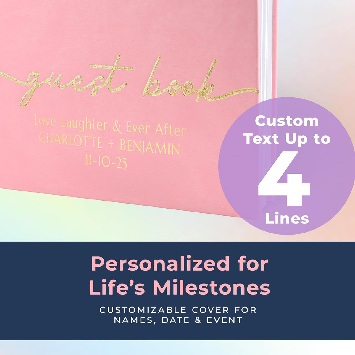 Promot Personalized Guestbook for Party (Pastel Pink) - 110 Lined Pages in Wood-Free Vegan Leather