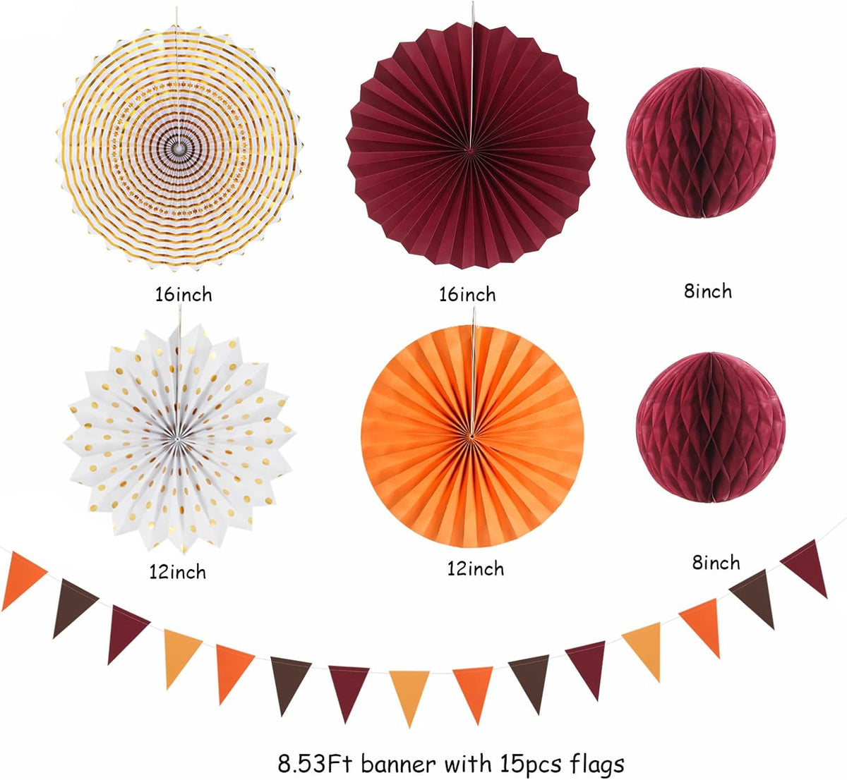 Burgundy Brown-Orange Baby-Shower Boho Party-Decorations - 20pcs Fall Autumn Paper Lanterns