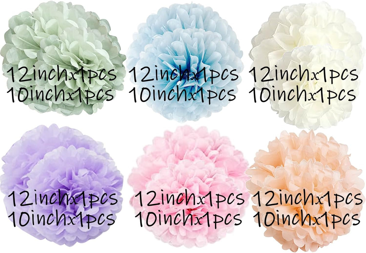 Pastel Rainbow Party Decorations in Colorful Tissue Paper Pom Poms Blush Pink Purple Peach Mint