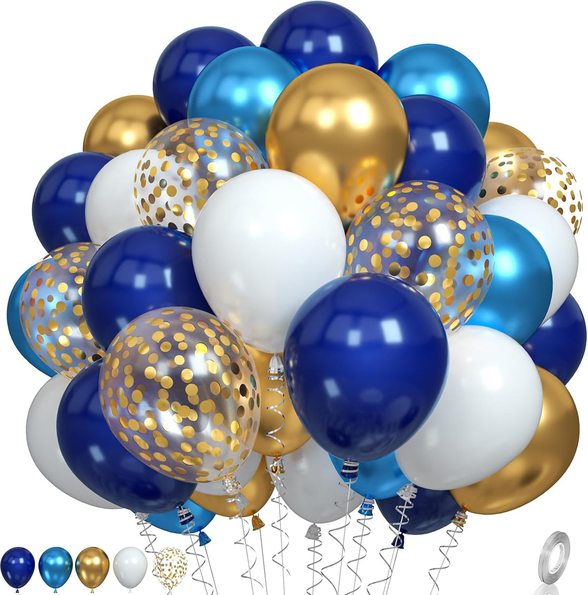 Navy Blue and Gold Balloons, Metallic Golden and Blue Balloon Navy and White Latex Balloons Gold