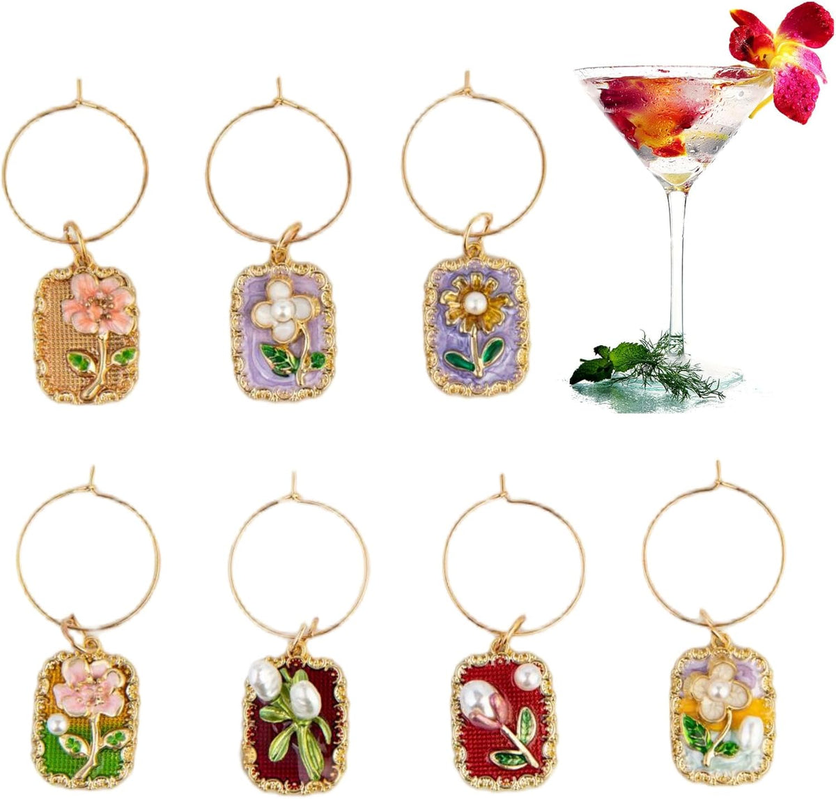 24Pcs Wine Glass Charms & Markers - Reusable Identifier Tags for Stem Glasses - Funny Non-Scratch