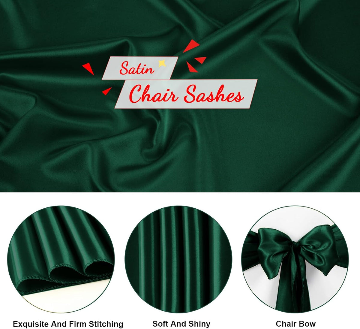10 PCS Forest Green Satin Chair Sashes Bows Universal Chair Ribbon Ties Back Sash for Wedding Party