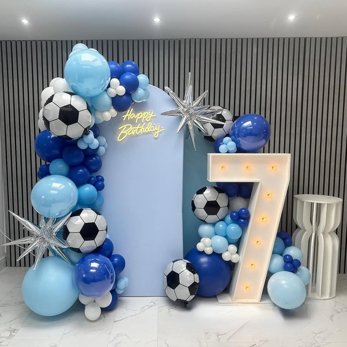 Soccer Balloons, Metallic Blue Silver Balloons with 18 Inch Soccer Ball Foil Print Balloon for