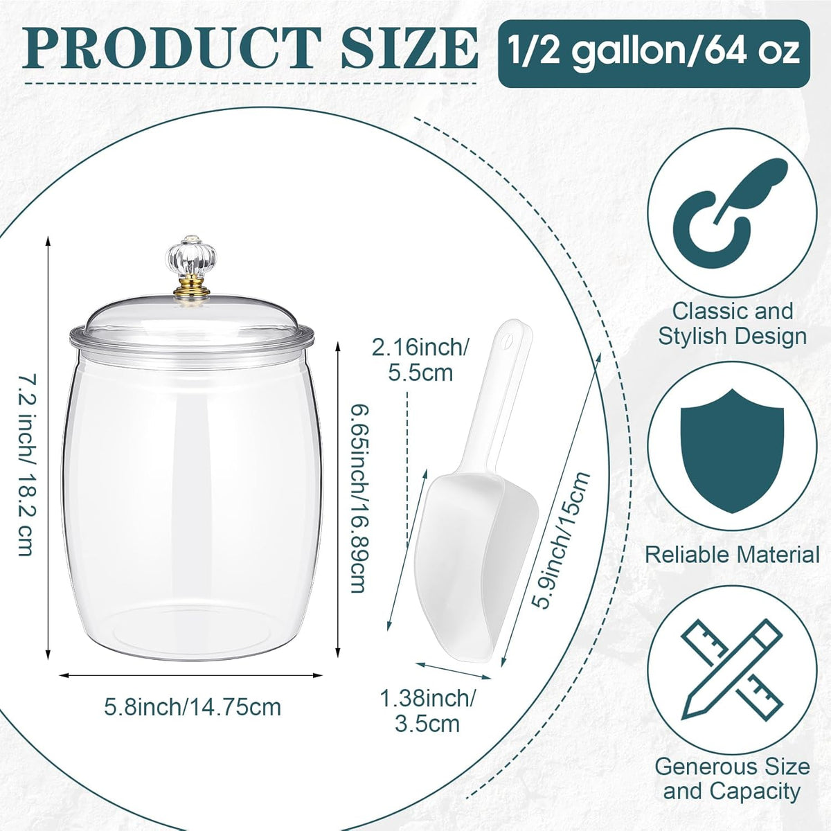 Nuogo 4 Pcs Plastic Candy and Cookie Jars with Lids Clear Cookie Container Candy Jars Large