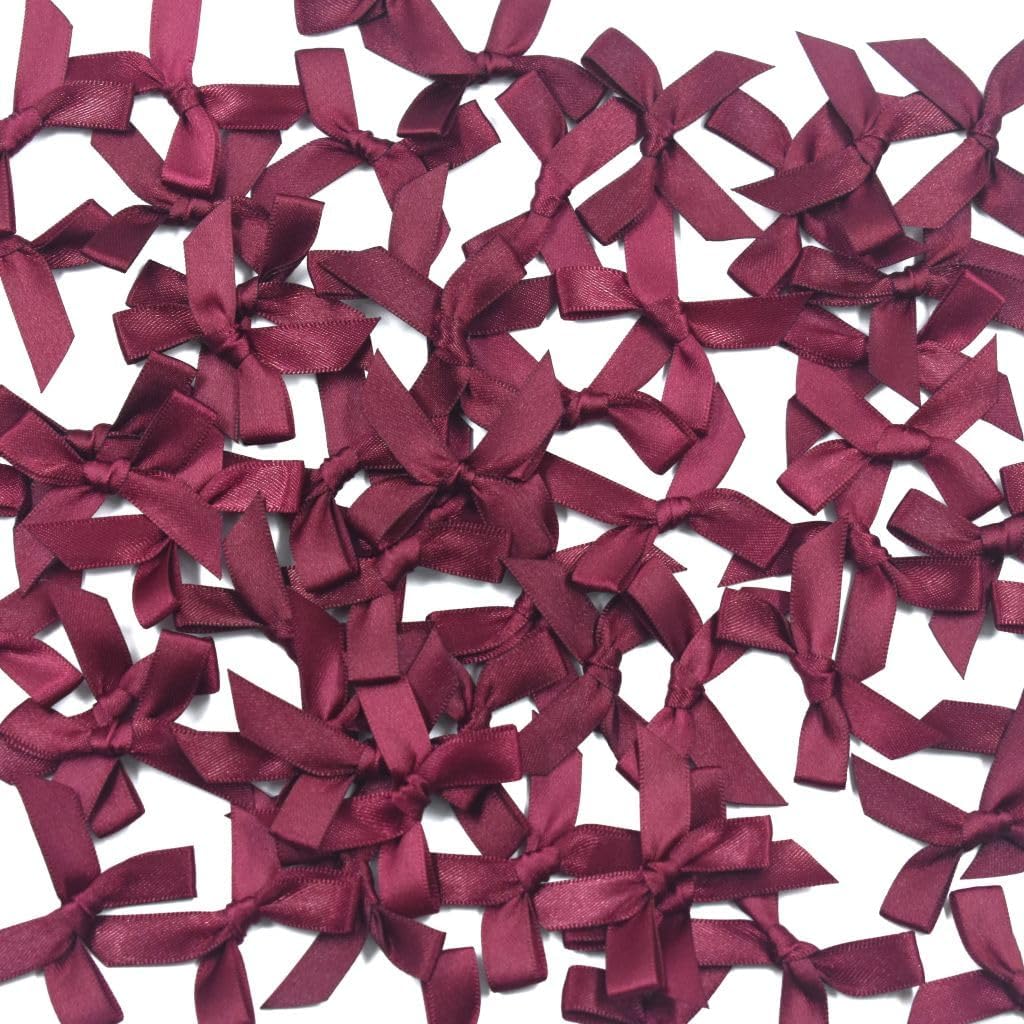 60pcs 1.7" Mini Burgundy Ribbon Bows Decor – Small DIY Satin Bows for Crafts, Little Bows for Gift