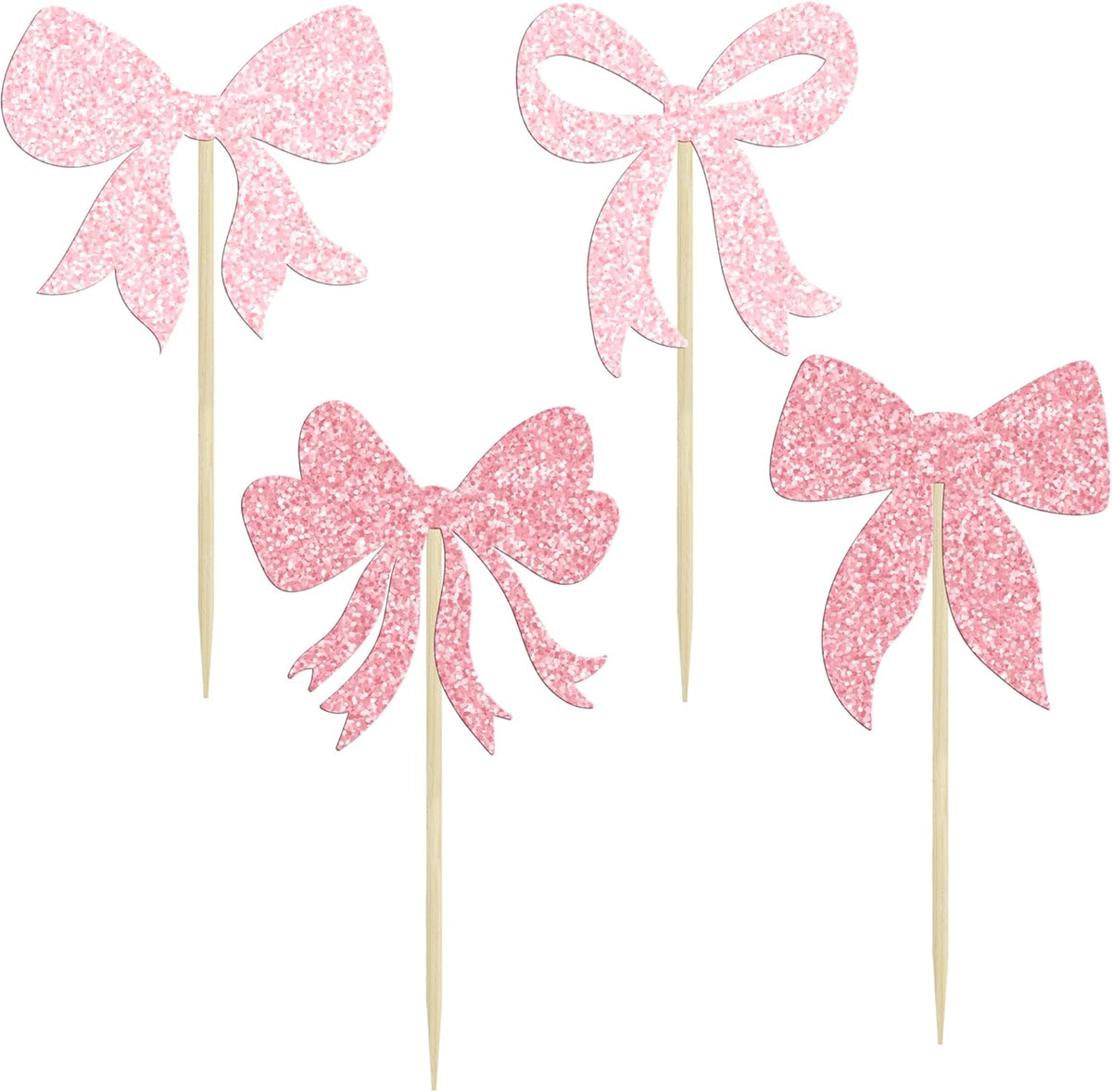 Gyufise 36Pcs Bow Cupcake Toppers Glitter Bowknot Cupcake Picks Bow Tie Birthday Decorations