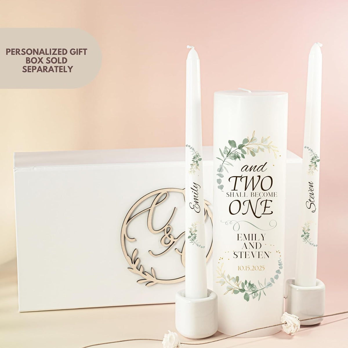 Unity Candles for Wedding, Modern Unity Set, Custom and Personalized Pillar and Taper Candles with
