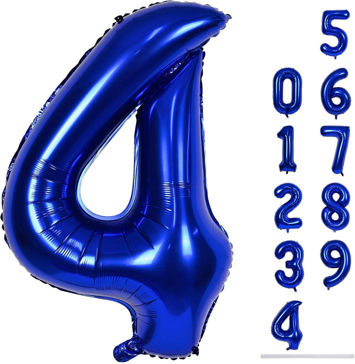 Navy Blue Foil Balloon Number 4, 40'' Giant Self Inflating Number Balloons Set 0-9, Large Dark Blue