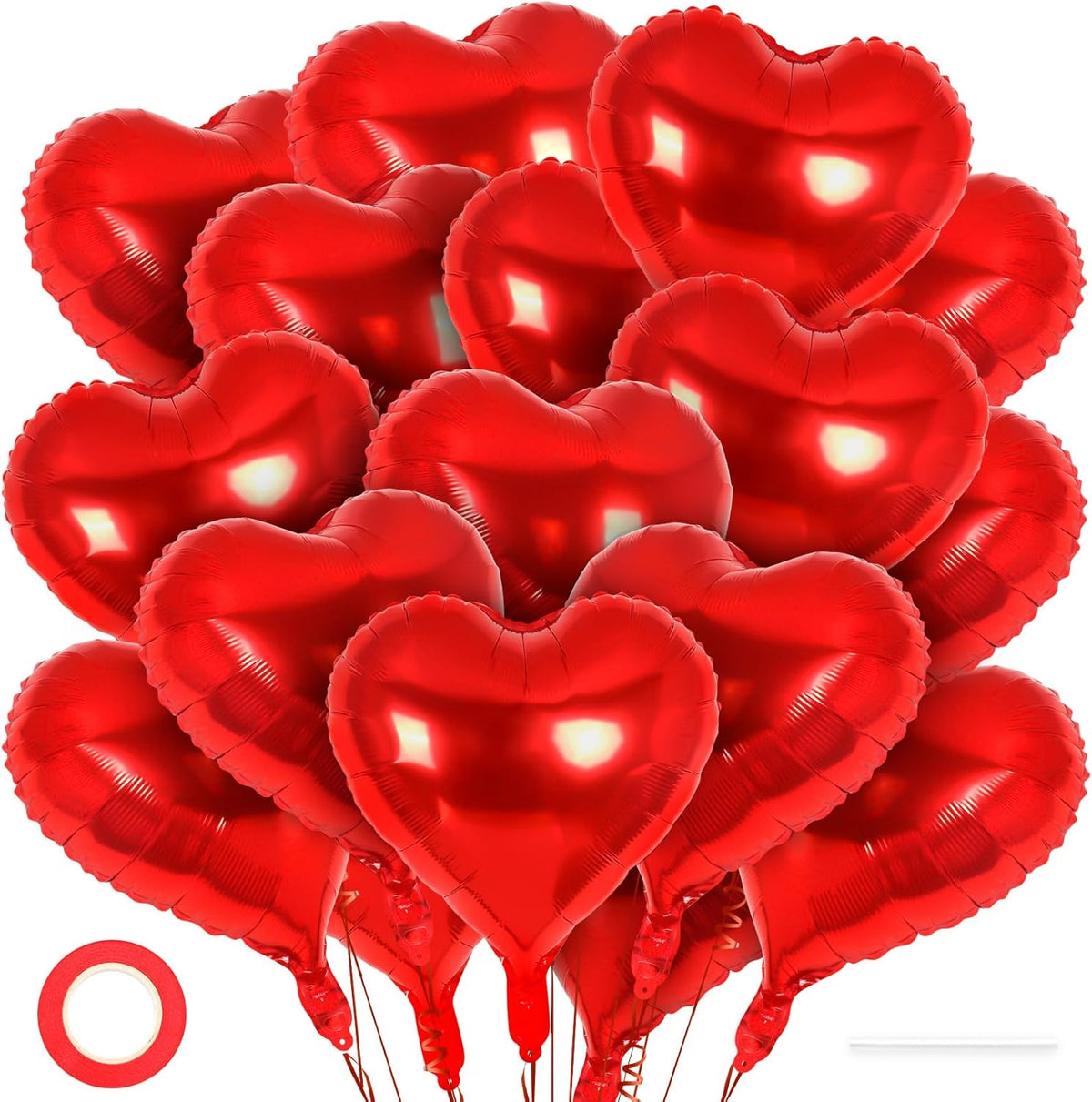 24 Pcs Red Heart Balloons,18 inch Heart Shape Foil Balloons Love Balloon Valentine Balloon for