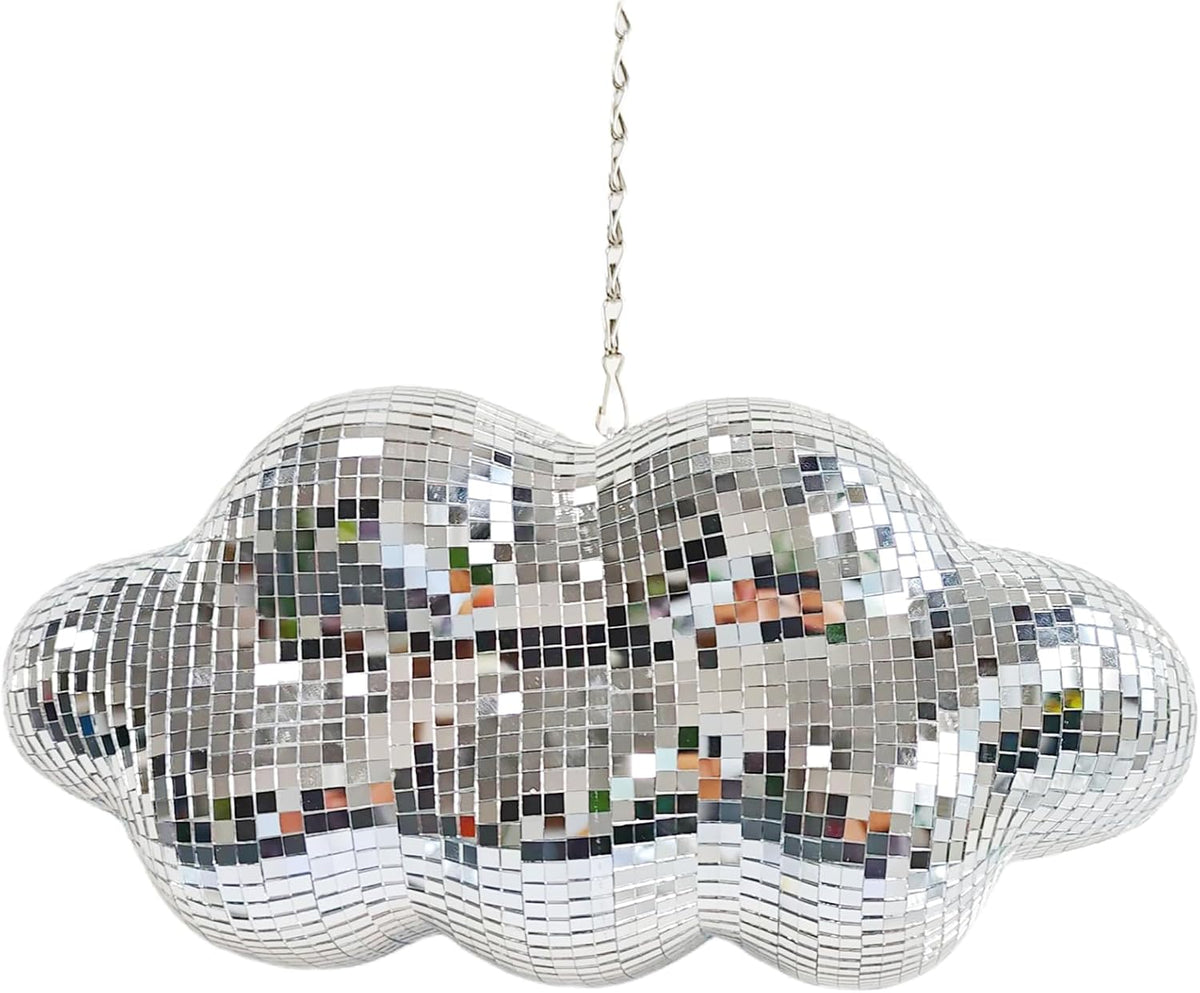 Disco Ball Cloud Shaped, Cute Hanging Party Mirror Decor with Chain, Retro Light Reflective Ball