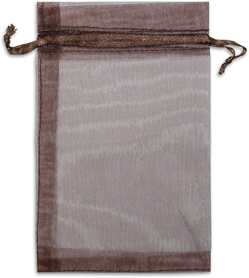 TheDisplayGuys 48-Pack 6x8 Brown Sheer Organza Gift Bags with Drawstring, Jewelry Candy Treat