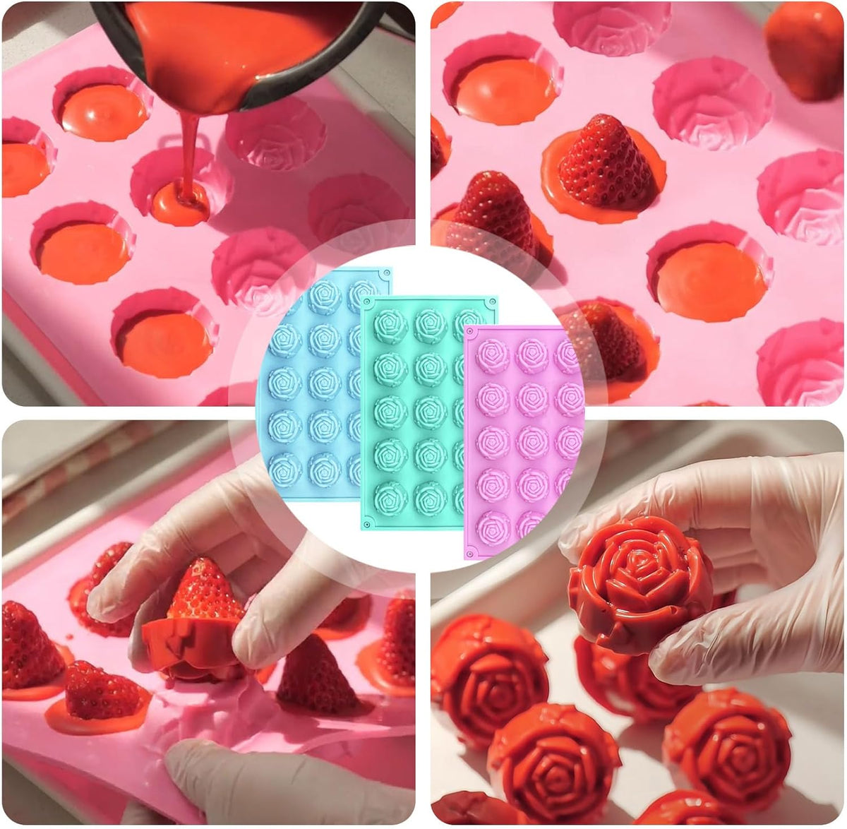 Rose Silicone Molds 45-Cavity Rose Fondant Mold Flower Cake Resin Mold Candy Chocolate Ice Cube