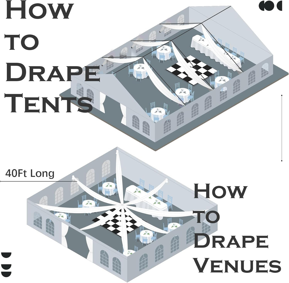 PartyVillage 60ftx40ft Black Ceiling Curtain for Halloween Parties – 12 Panels Wrinkle-Free 40 FT