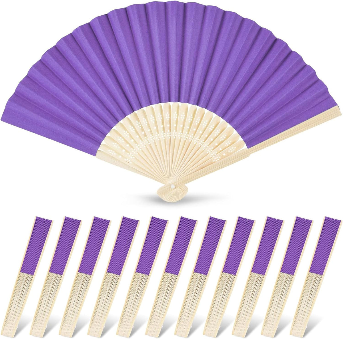 JOHOUSE 12 Packs Foldable Hand Fans, 8.3 Inch Purple Paper Fans Handheld for Purple Birthday