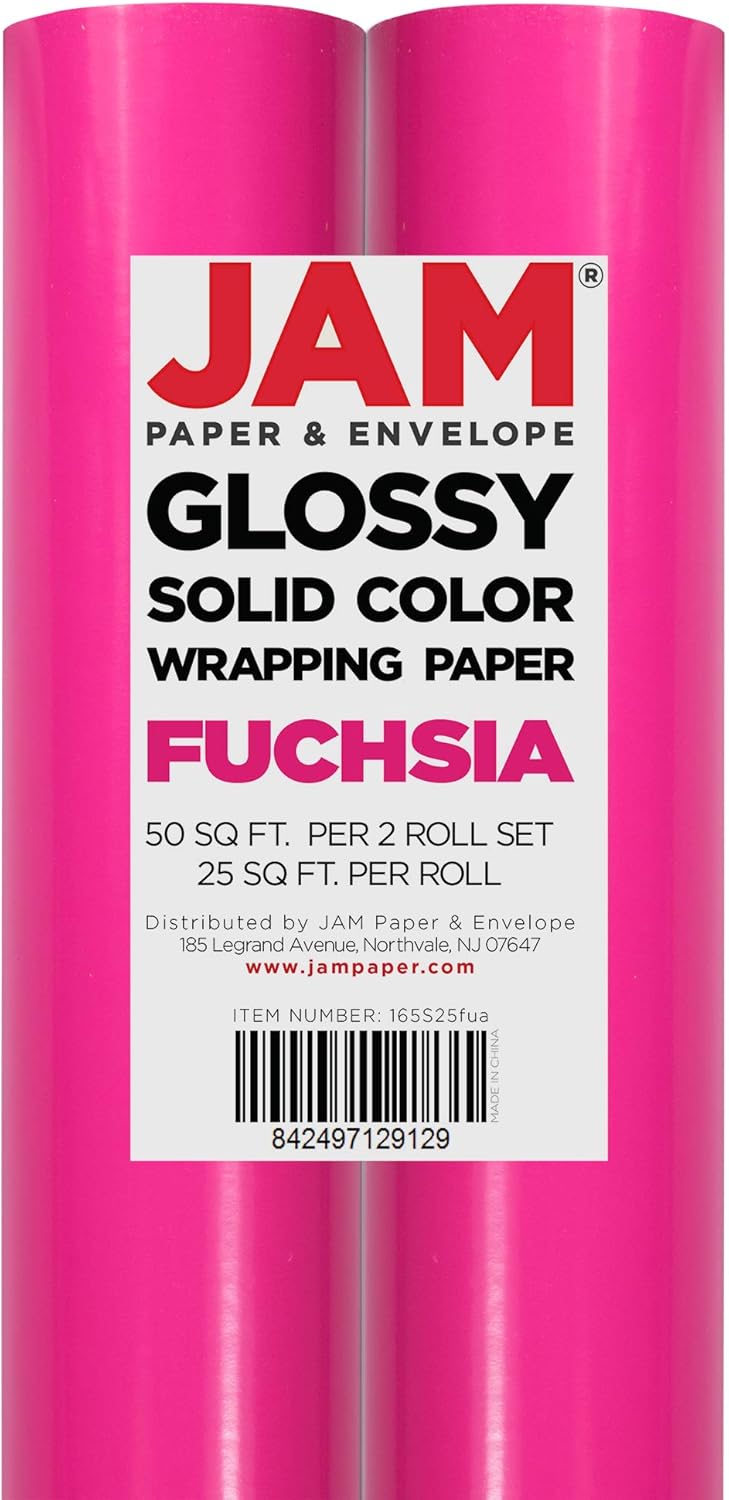JAM Paper Gift Wrap - Glossy Wrapping Paper - 50 Sq Ft Total (30 in x 10 Ft Each) - Fuchsia - 2
