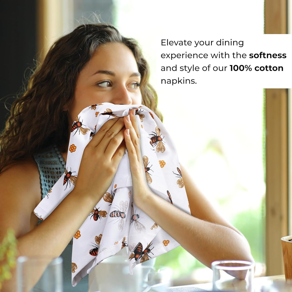 Urban Villa Dinner Napkins Honey Bee Print Cloth Napkins (Set of 12) Oversized 20x20 Inches 100%