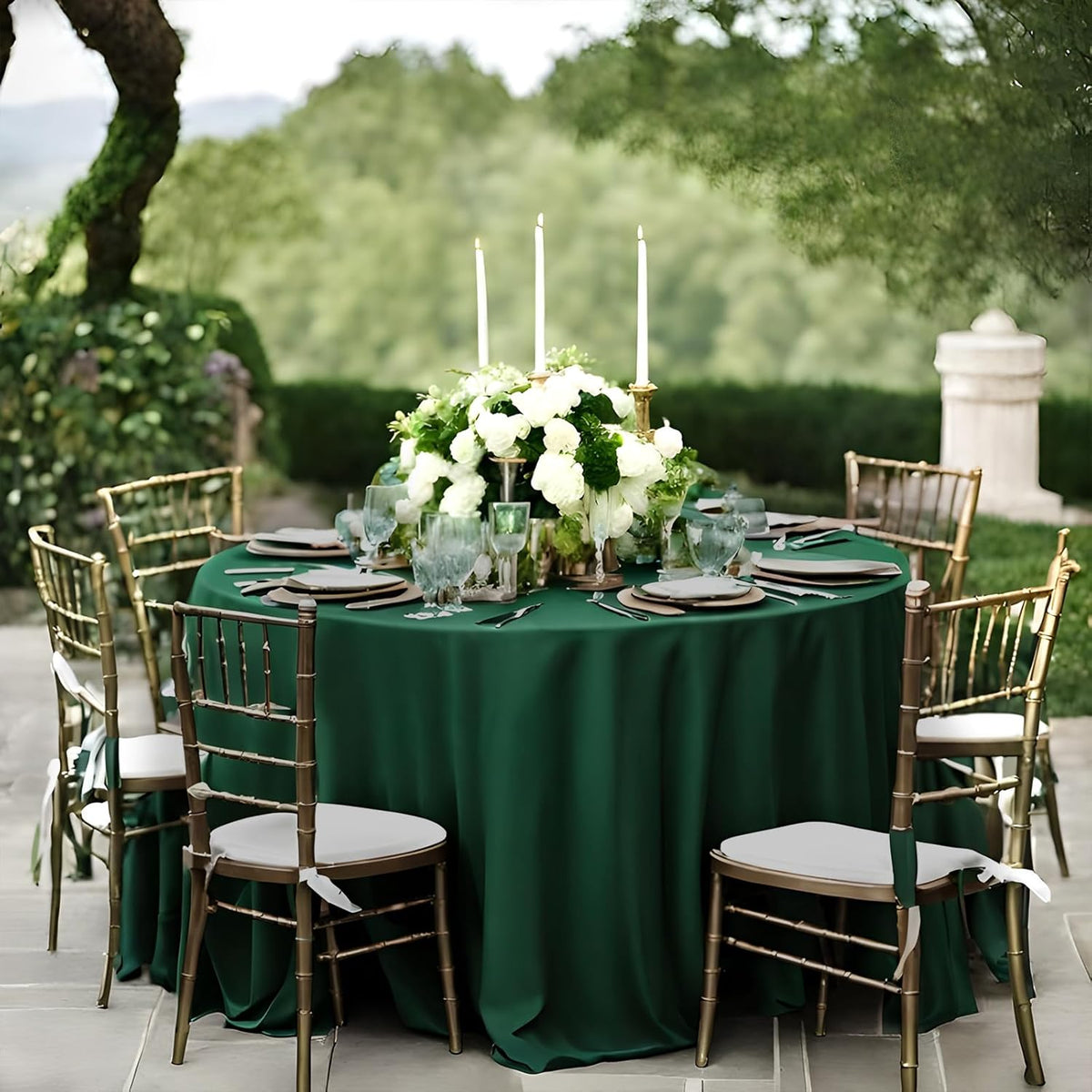 8 Pack Dark Green Round Tablecloth 90 Inch Stain and Wrinkle Resistant Round Hunter Green Table