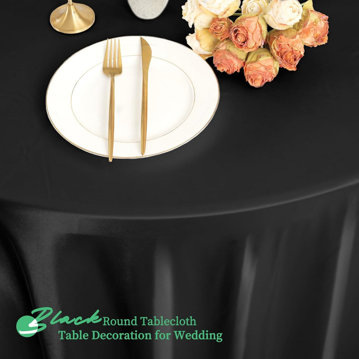 fani 12 Pack 120 Inch Black Satin Tablecloth - Premium Bright Silky Round Tablecloth Overlay Smooth