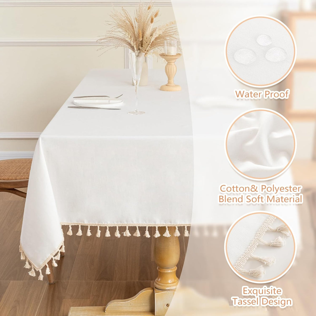 MYSKY HOME White Table Cloth Rectangle, Rectangular Table Cloth, Wrinkle Resistant, Waterproof