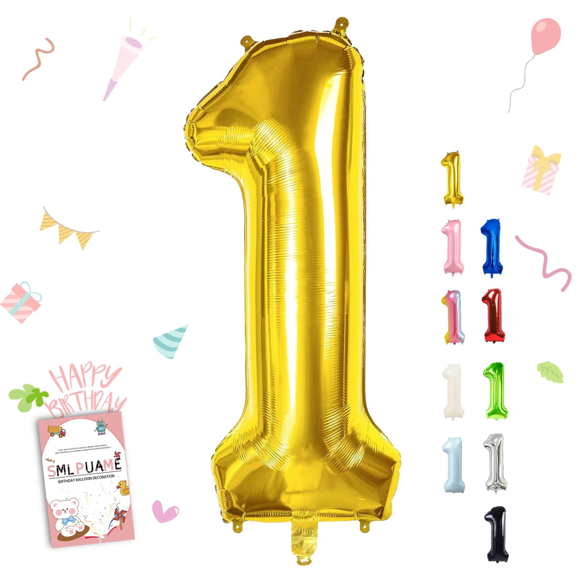 Smlpuame 40 Inch Gold Number 1 Balloon, 1st Birthday Decoration Boys Girls