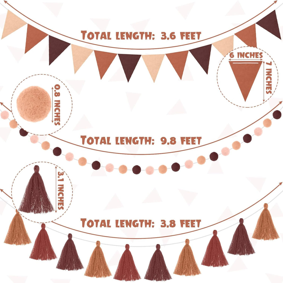 Irenare 9.8 ft Pom Pom Garland Felt Colorful Tassel Banner Christmas Party Pompoms Garland