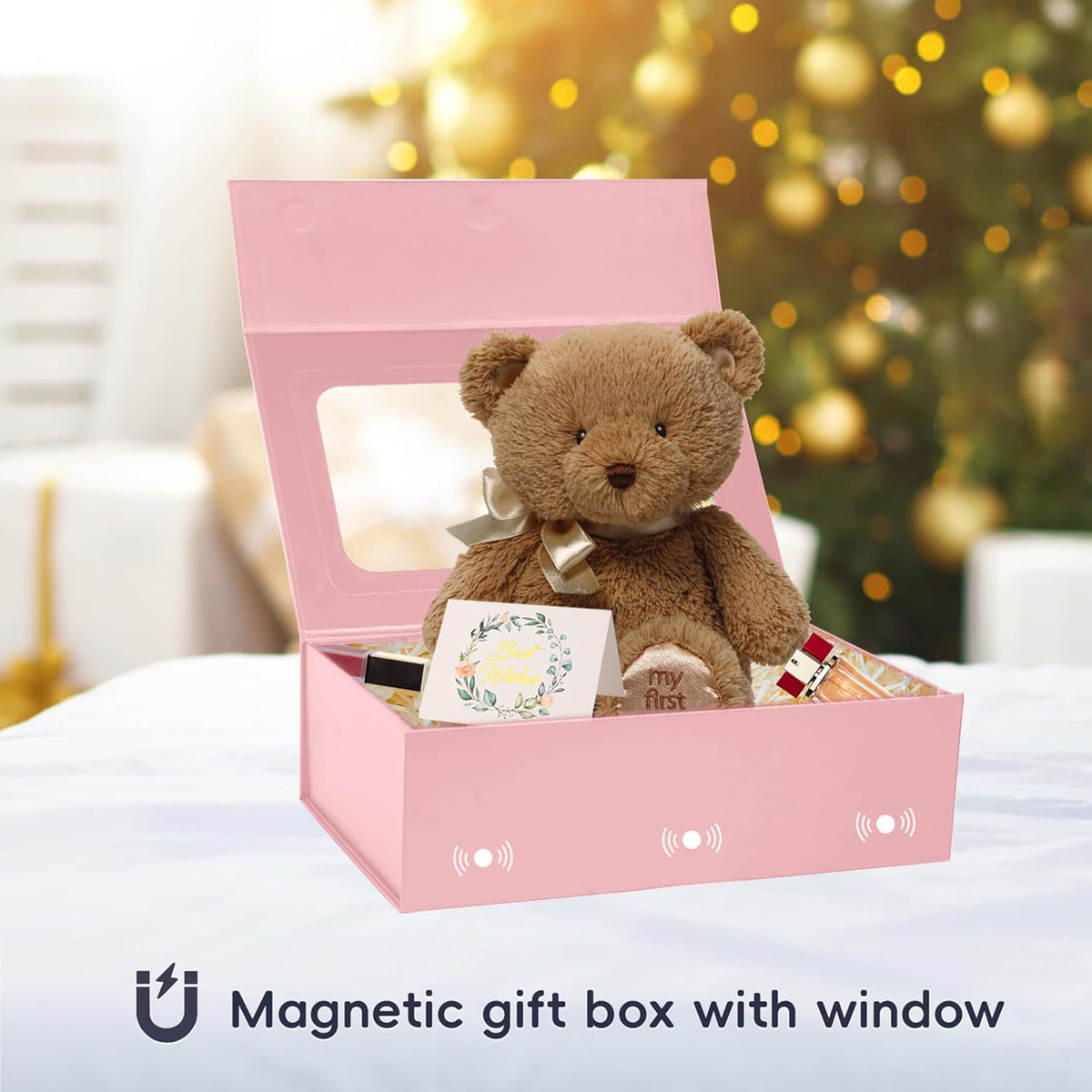 TIACABO Pink Large Gift Box with Window, 13.5"x9"x4.3" Bridesmaid Boxe for Gifts Giving,Birthday