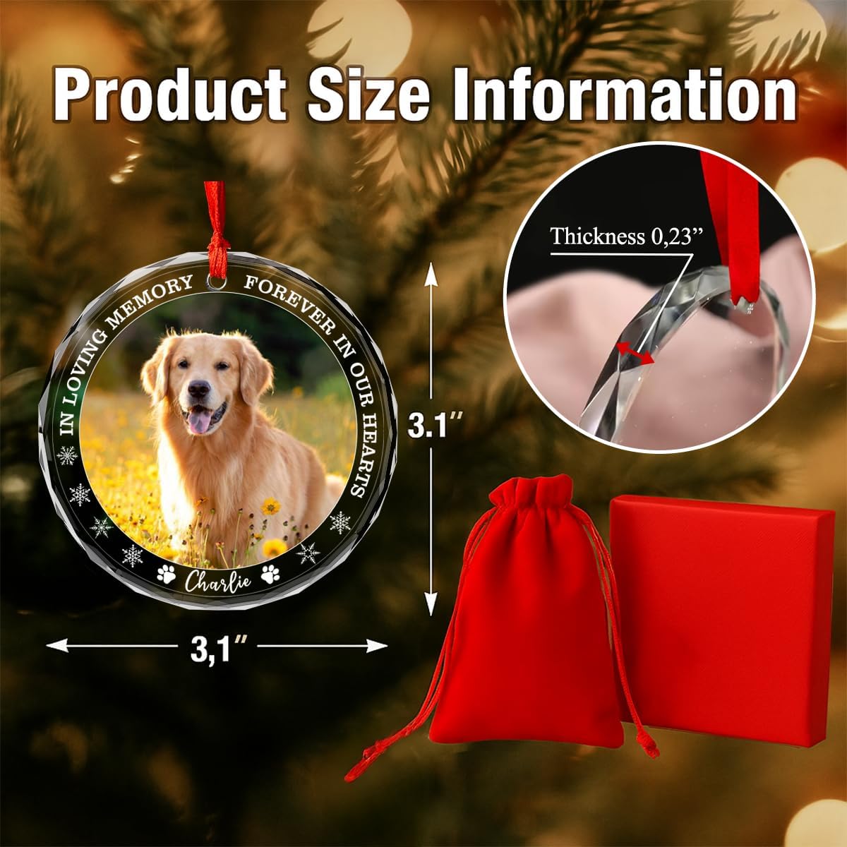 Personalized Dog Memorial Glass Ornaments, Pet Sympathy Gifts, Pet Remembrance Ornaments, Loss of