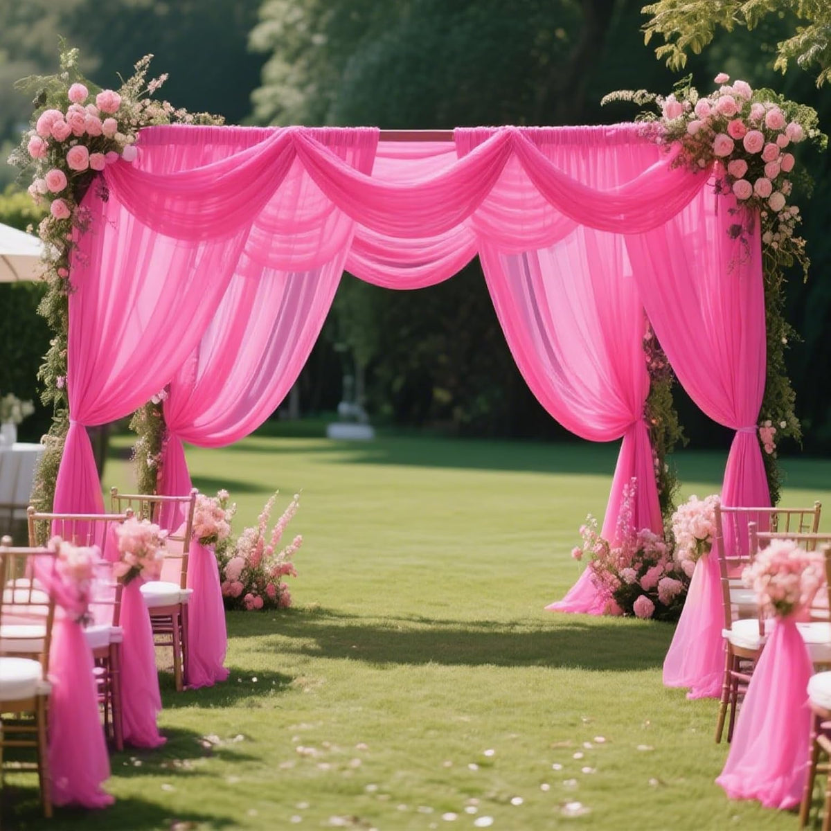 VOK Pink Wedding Arch Draping Fabric Chiffon Fabric, 29in x 18Ft 2 Panels Sheer Chiffon Outdoor