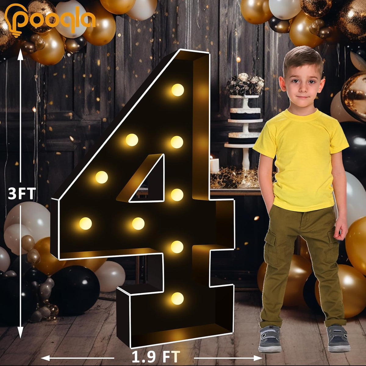 Pooqla 3FT Marquee Light Up Numbers, Black Lighted Party Decor for her him Women Men, Giant Mosaic