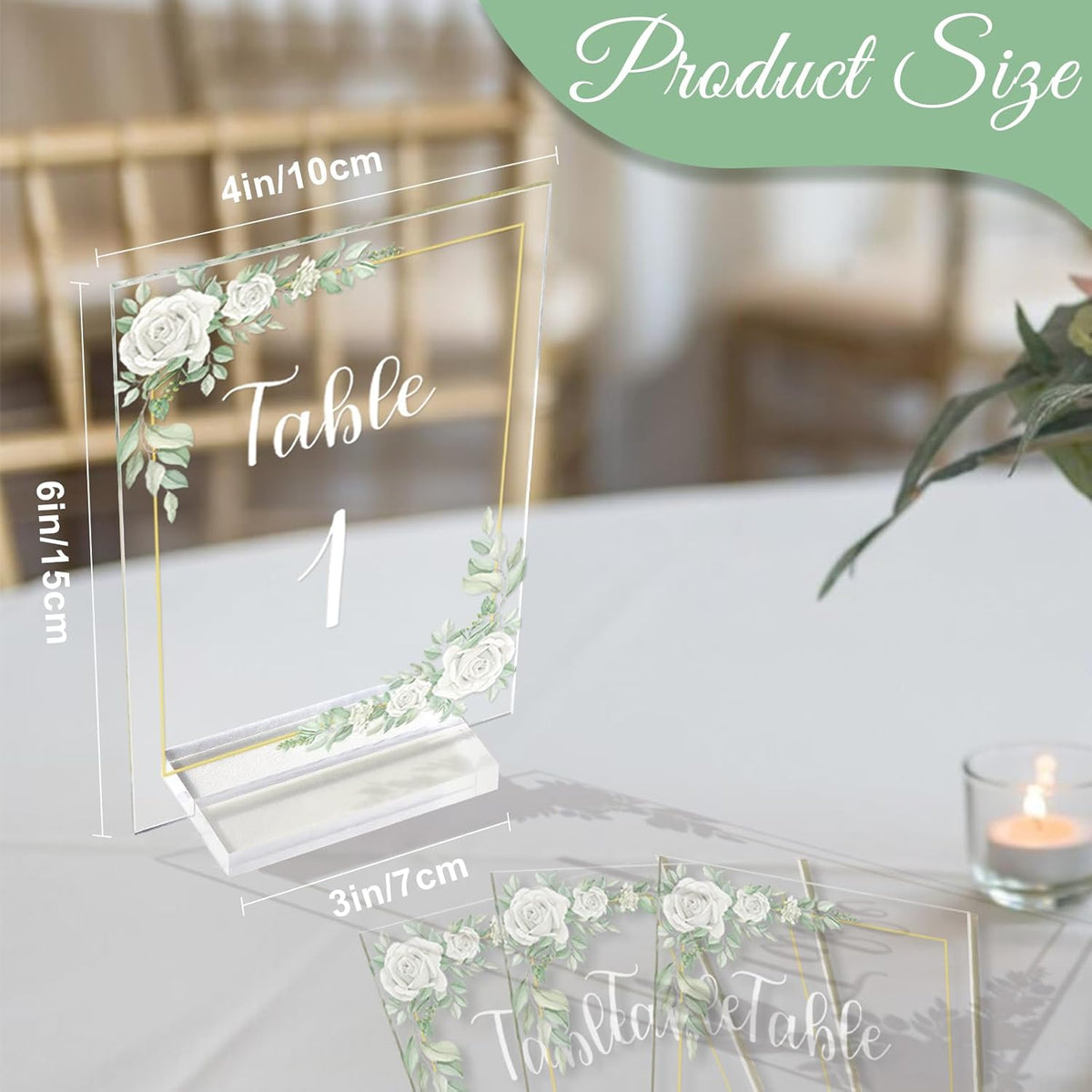 OurWarm White Rose Acrylic Wedding Table Numbers 1-20, 4x6 Inch Printed Calligraphy Table Number