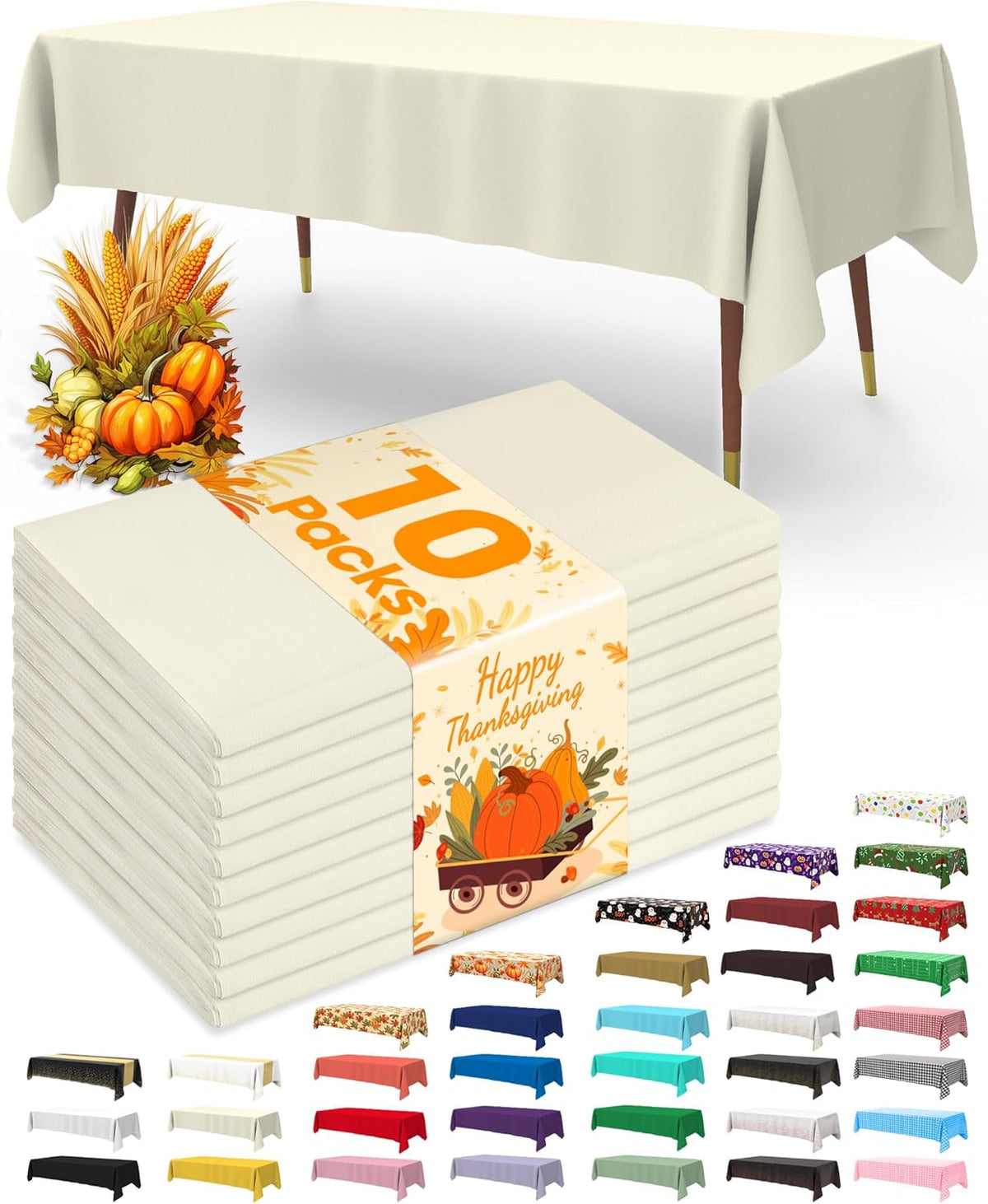 Pureegg Plastic Table Cloth Disposable 10 Pack, 54 x 108 Inch Table Cloths, Party, Wedding