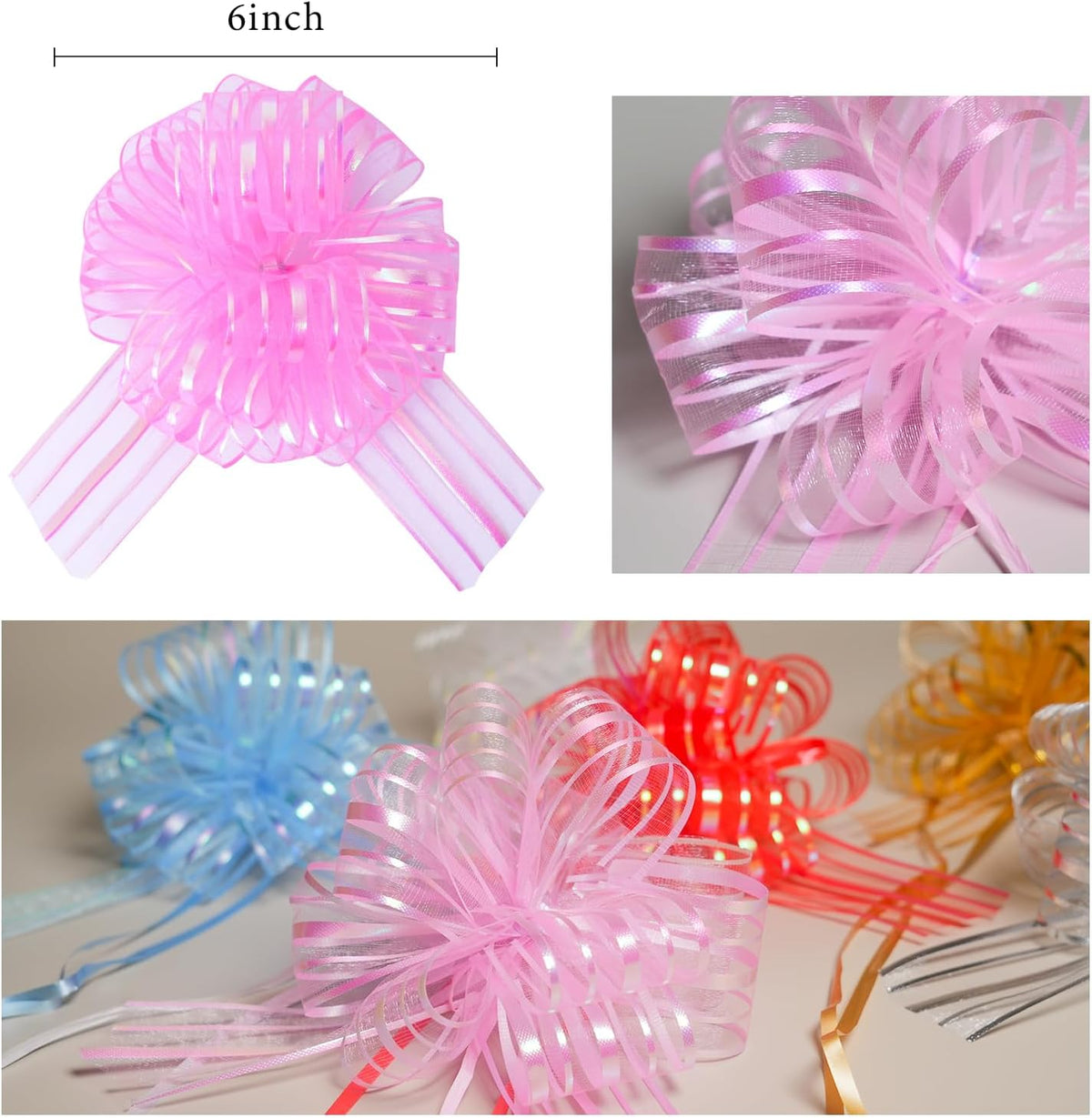 12 Pcs 6 Inch Large Organza Pull Bow Ribbon – Elegant Gift Bows for Wedding Decorations, Christmas