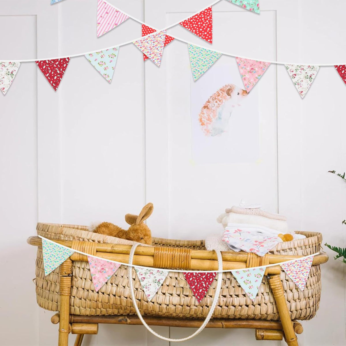 jijAcraft 39Ft Triangle Bunting Banner, 42Pcs Tea Floral Party Bunting Cotton Fabric Flags Pennant