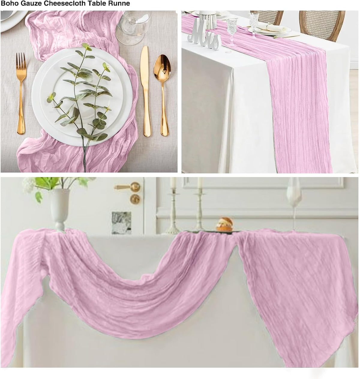 20 Pack Light Pink Cheesecloth Table Runner 17x108 Inch Boho Wrinkled Sheer Gauze Cheese Cloth