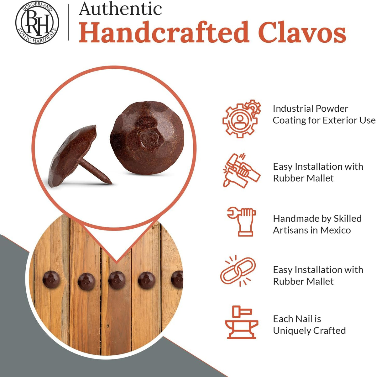 50 Pack 1.25" Round Head Iron Clavos Decorative Nails – Sealed Rusted – Handmade Rustic Round