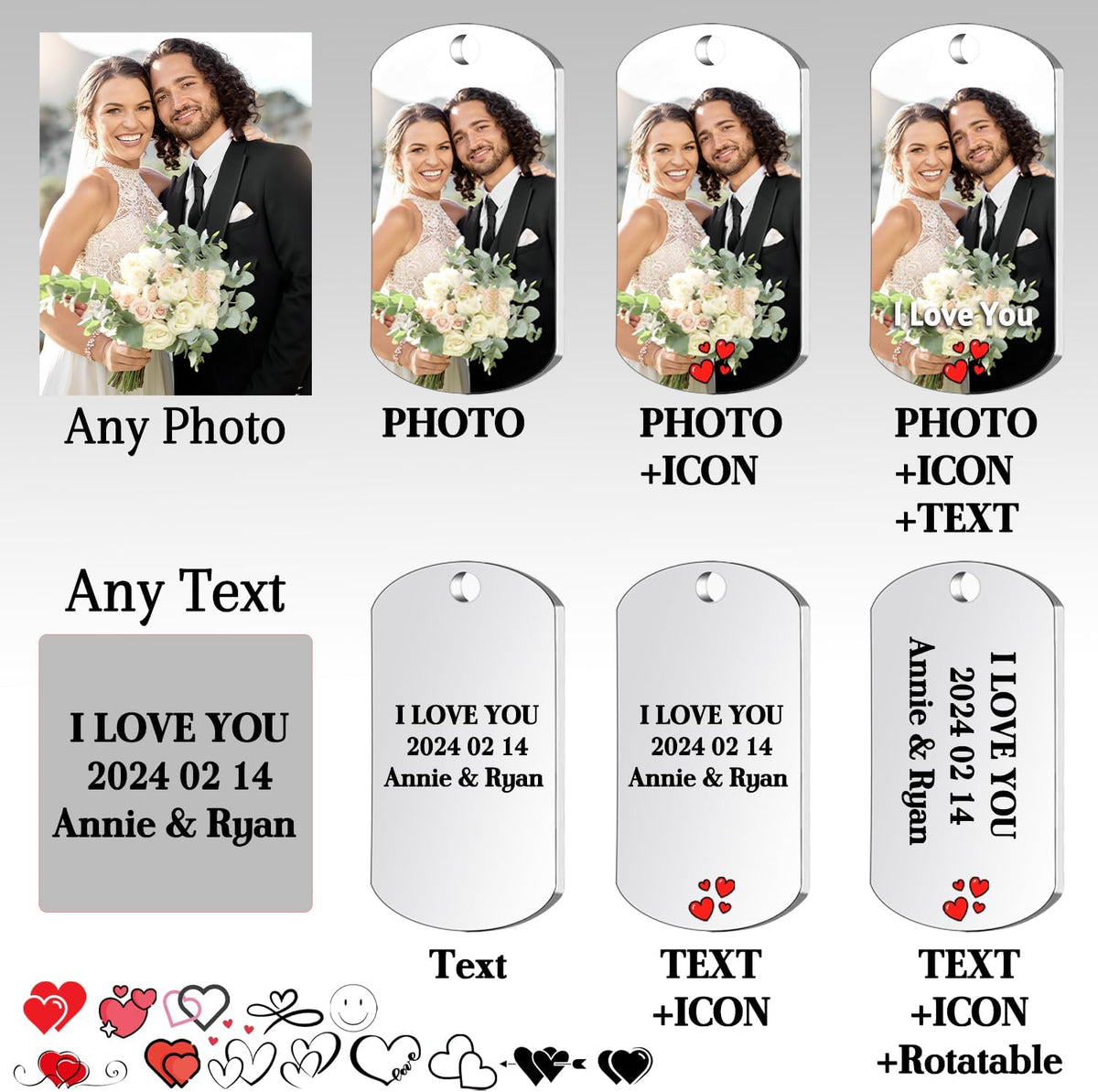 Custom Keychain with picture Double-sided Personalized Your Photo/Text/Icon for Men Family
