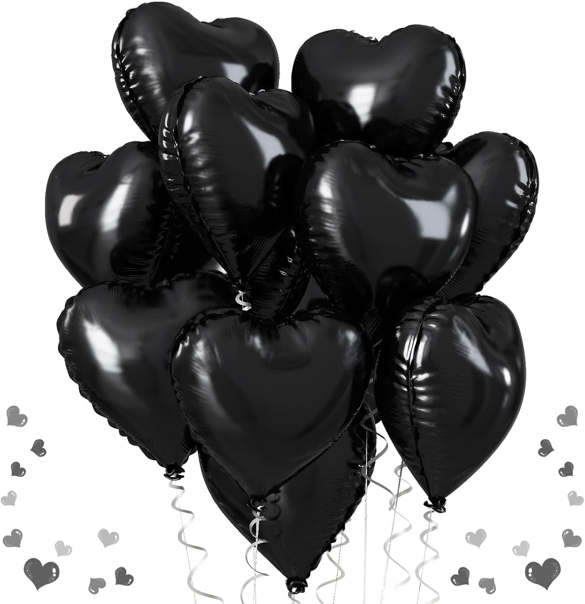 Black Heart Balloons, 18 Inch Black Helium Heart Balloons, 12Pcs Large Black Heart Shape Mylar