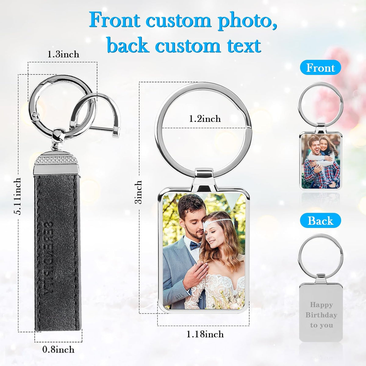 Double Side Custom Keychain with Picture Personalized Engraving Photo Text Customized Gifts for Men