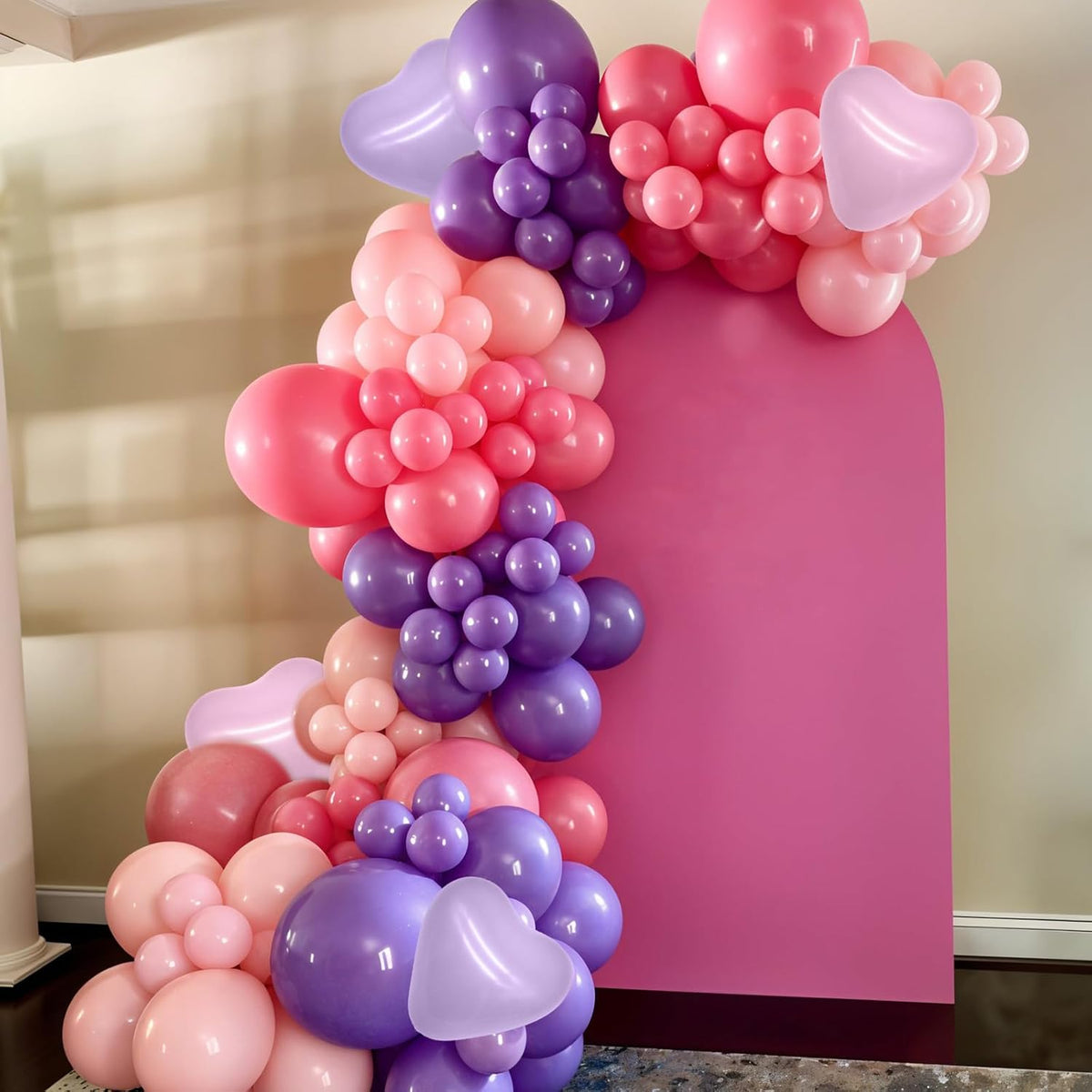 Pink and Purple Balloons, 50pcs Pink Purple Balloons With Macaron Heart Latex Balloon, Four Star