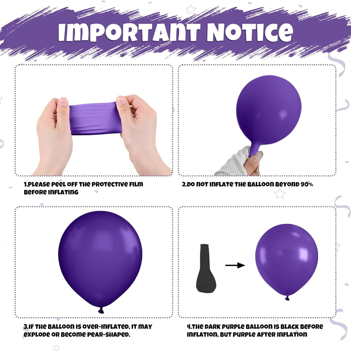 Purple and Black Balloons, 12 Inch Metallic Purple Dark Light Purple Black Confetti Balloon with