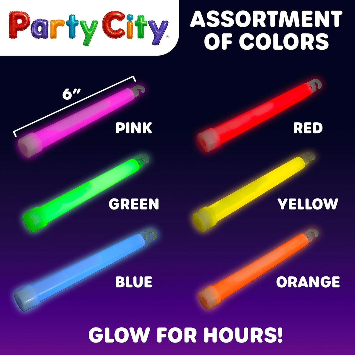 Party City Multicolor Glow Sticks Bulk Pack 6”- 25pk Glow in the Dark Sticks for Kids, Waterproof