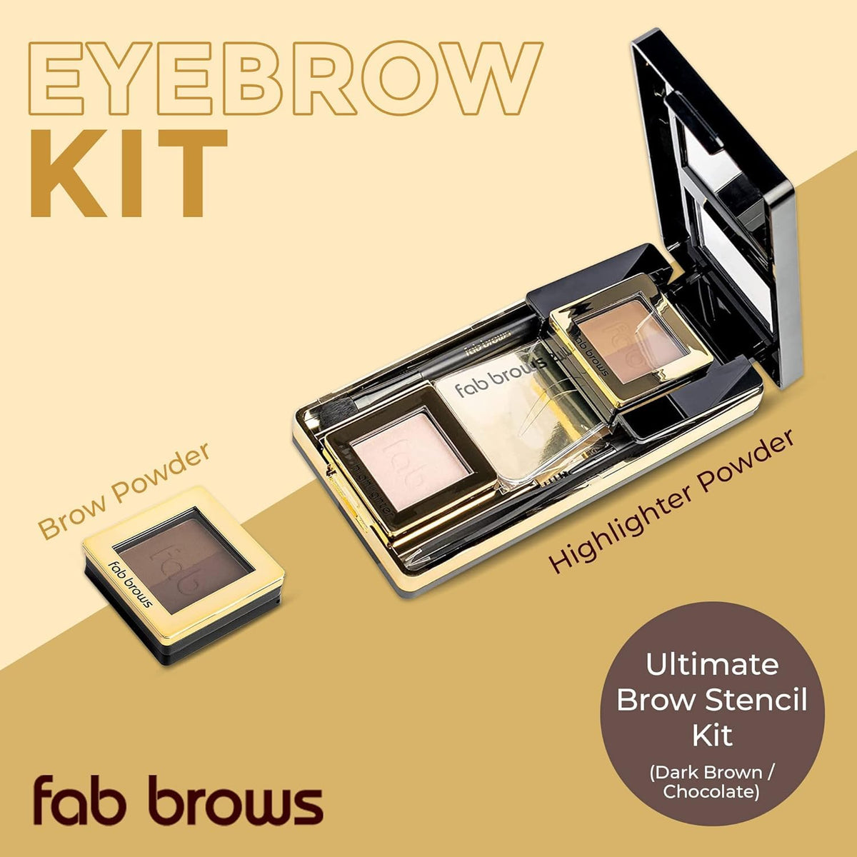 LUX Duo Stencil Eyebrow Kit - The Ultimate Brow Stencil Kit with Duo Brow Powder, Highlighter