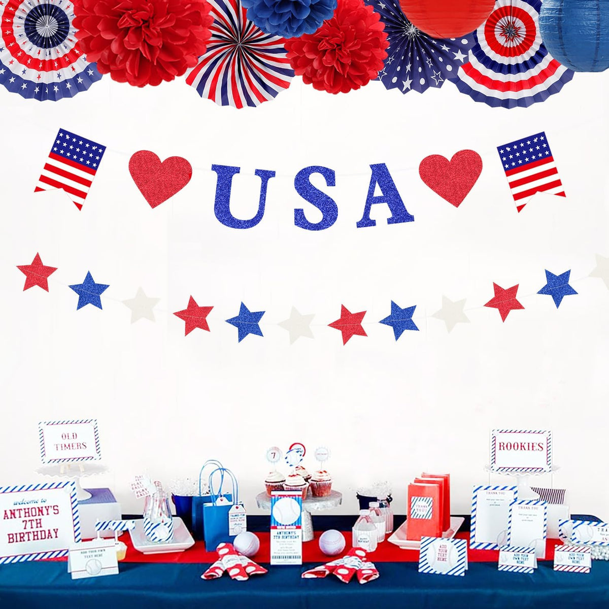 Red-White Blue Memorial-Day Patriotic Decorations - 21pcs 4th Fourth of July Americana Banner