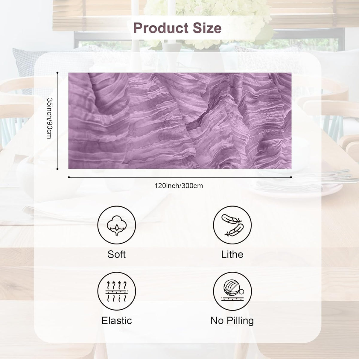 6 Pack Lilac Cheesecloth Table Runner 35x120 Inch 10Ft Rustic Gauze Cheese Cloth Table Runner Sheer