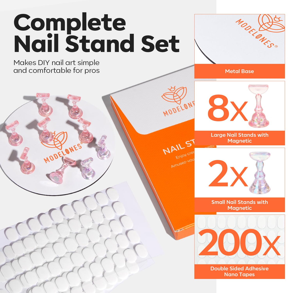 Modelones Nail Stand Set, Magnetic Nail Stands for Press ons False Nail Tips Practice Acrylic