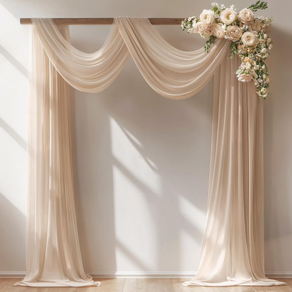 30" x 20Ft Wedding Arch Draping Fabric, 1 Panel Dark Champagne Sheer Curtain Drapes Extra Wide &